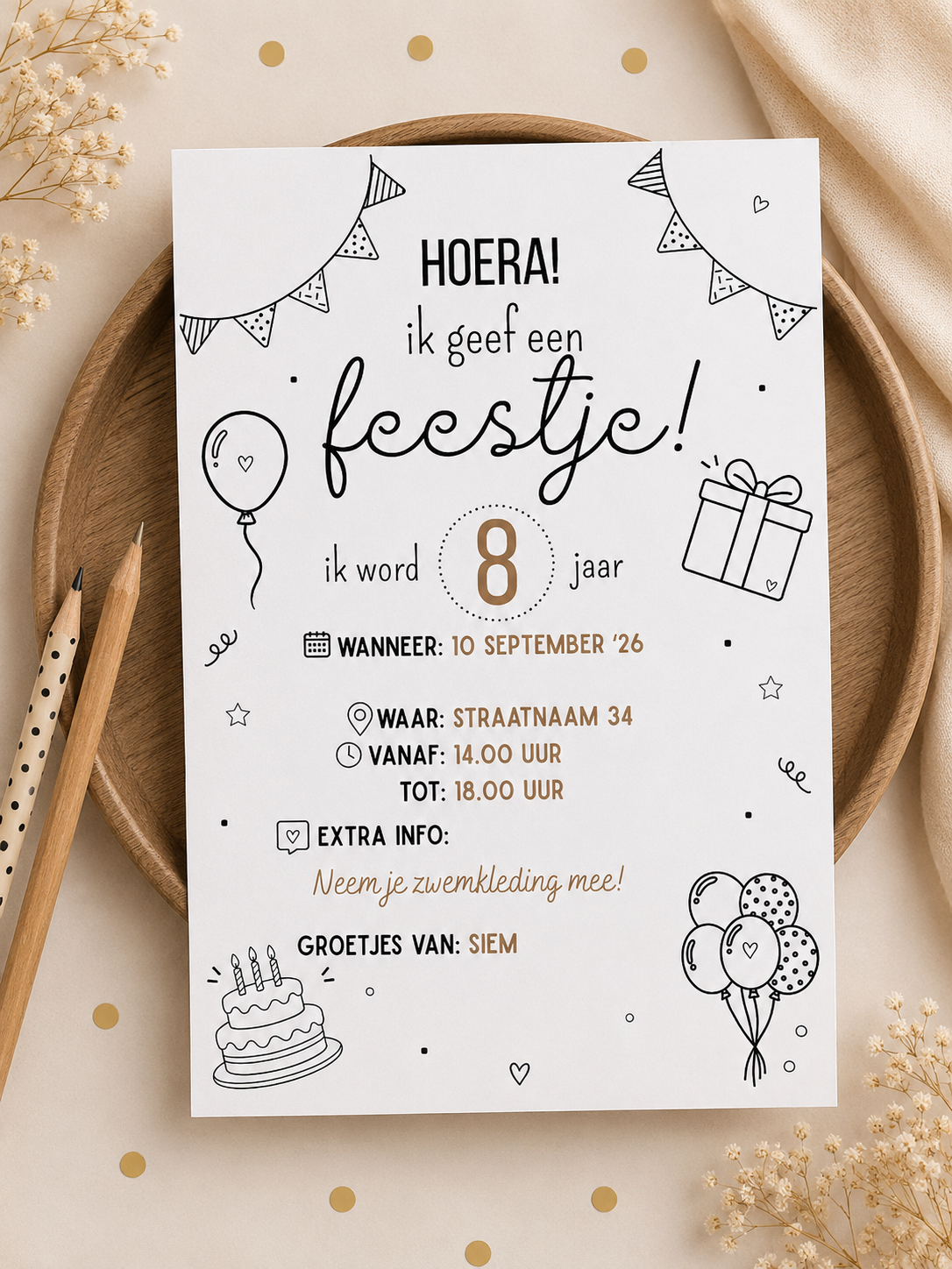 Uitnodiging verjaardagsfeestje 4-12 jaar
