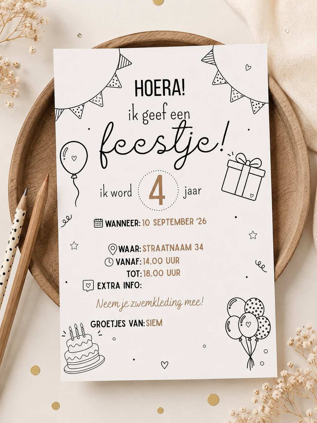 Uitnodiging feestje 4-12 jaar